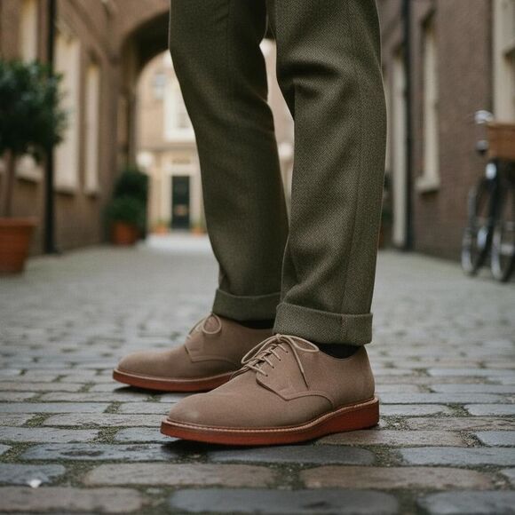 Vintage Walk Over Buks Mens Shoes Size 9.5 A Narrow Tan Suede Leather Oxford main image 4